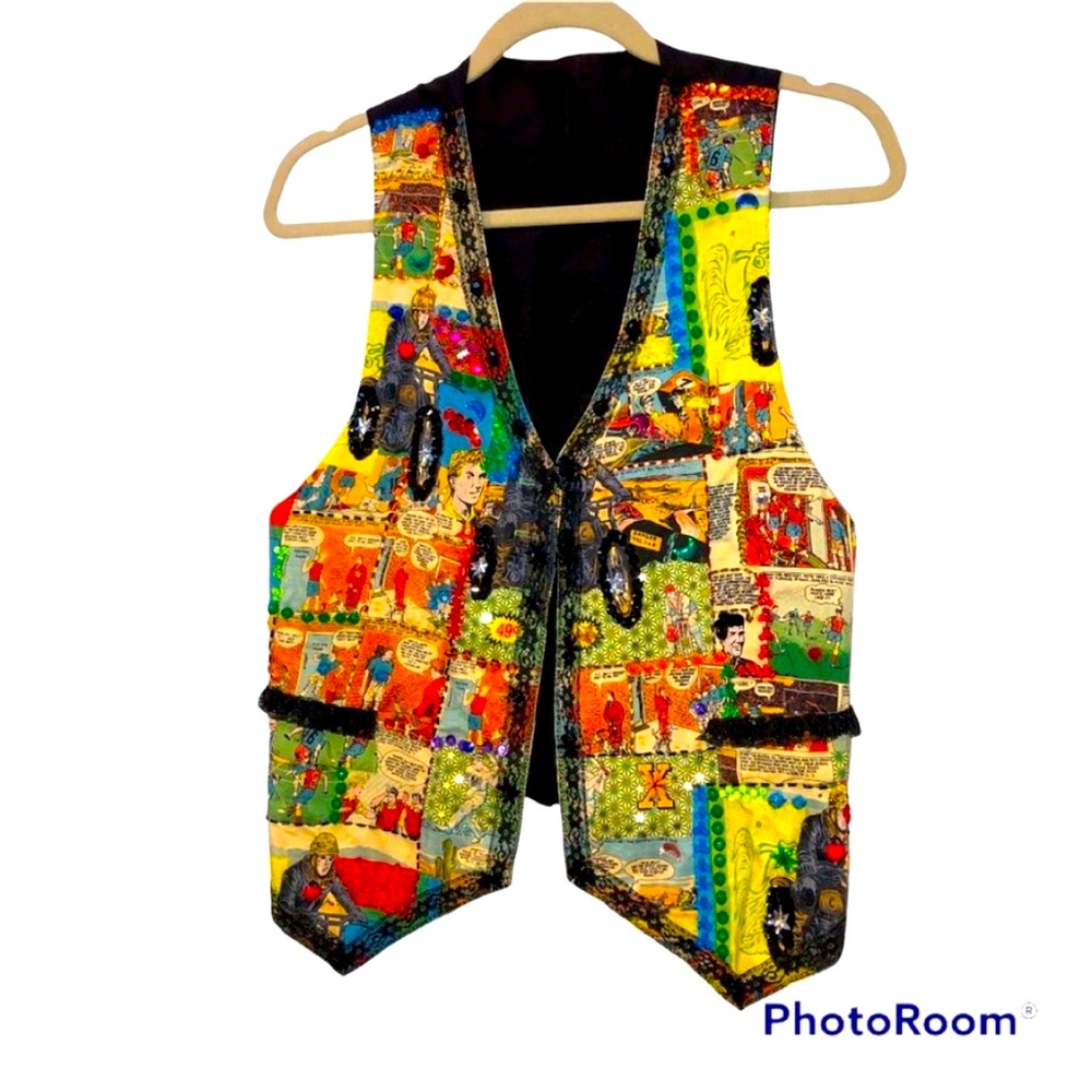Vintage RARE 1980 Comic Book patchwork Postcard bejeweled multi colored …